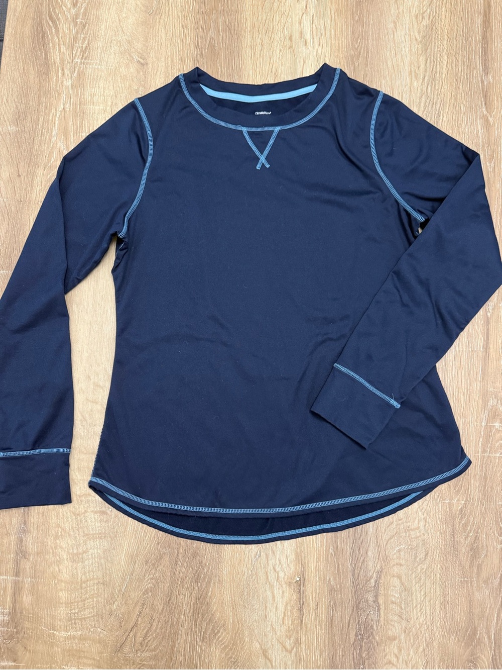 Cuddl Duds Navy Long Sleeve Tee with Light Blue Contrast Stitching